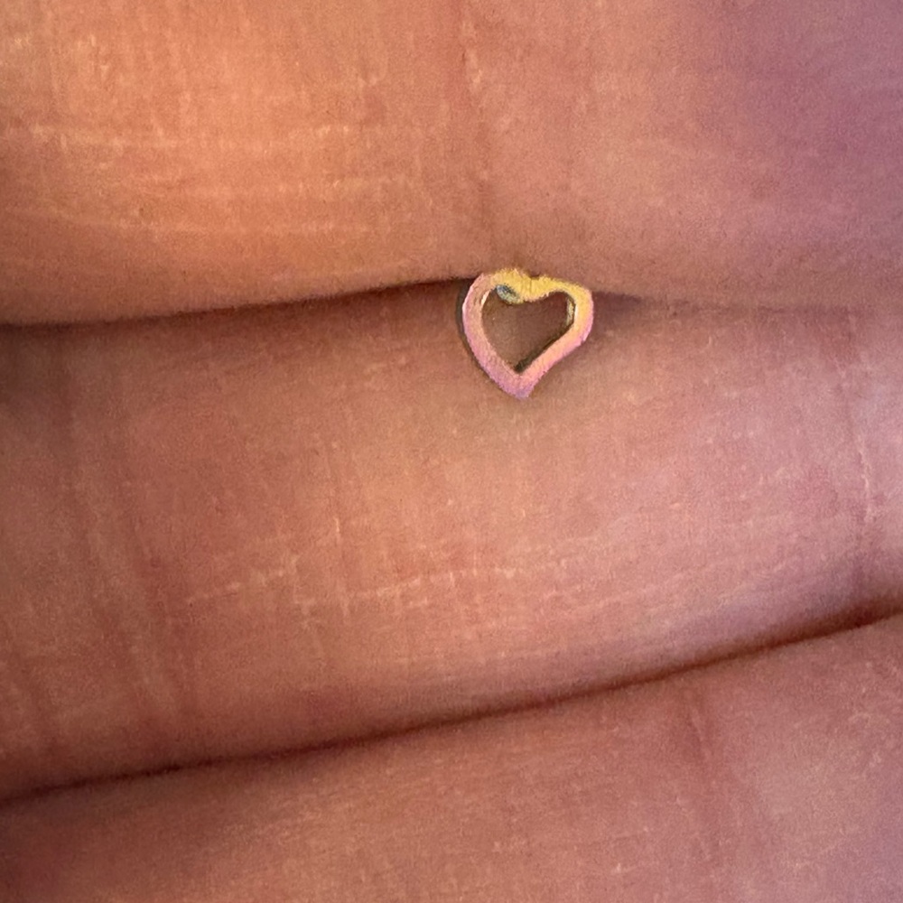 Nose Ring- Yellow with a touch of Pink Heart 316L Stainles Steel Heart Nose Ring